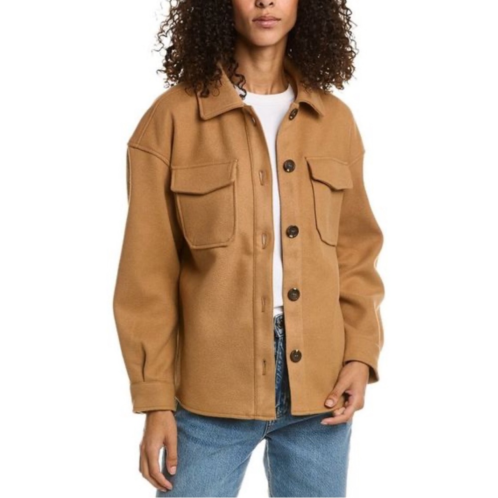 AVEC LES FILLES Anthropologie Felted Shirt Shacket Jacket Cognac Women's L